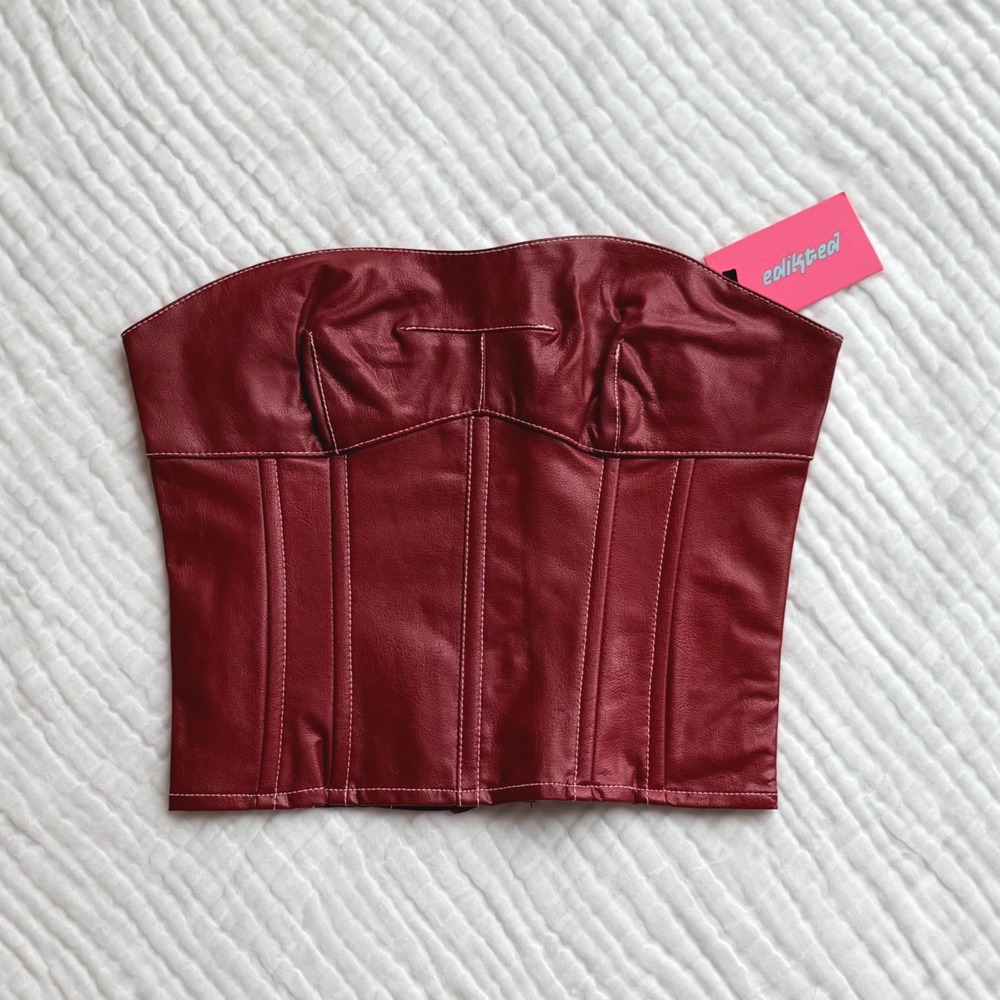 NWT Edikted Burgundy Faux Leather Lace Up Corset Size Small Top Burgundy